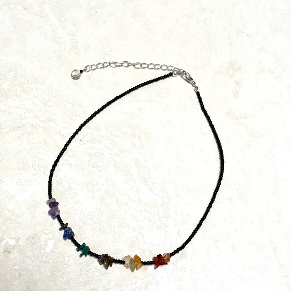 2/$20, Genuine Rainbow Multicolor Gemstone Beaded Short Choker Necklace - Picture 4 of 9